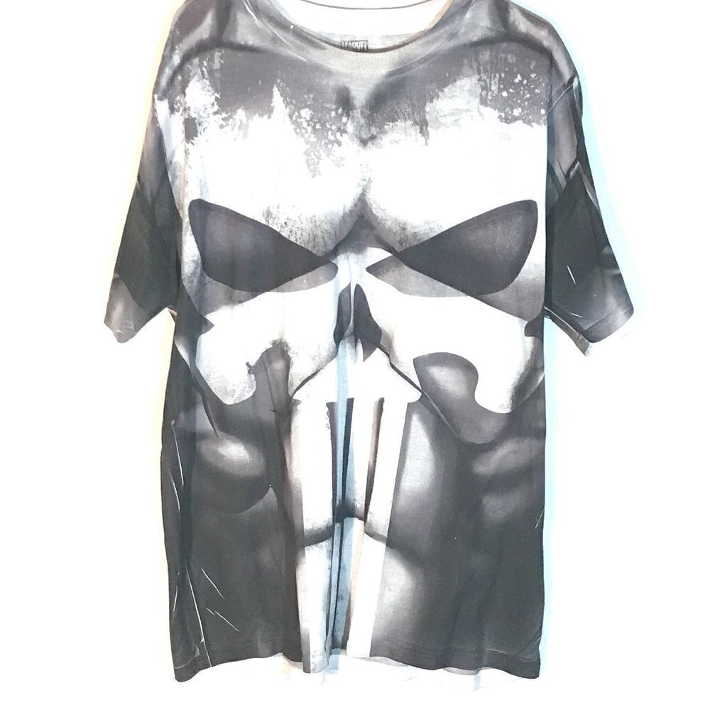 Marvel PUNISHER Skull Black White Short Sleeve Tee Shirt XL